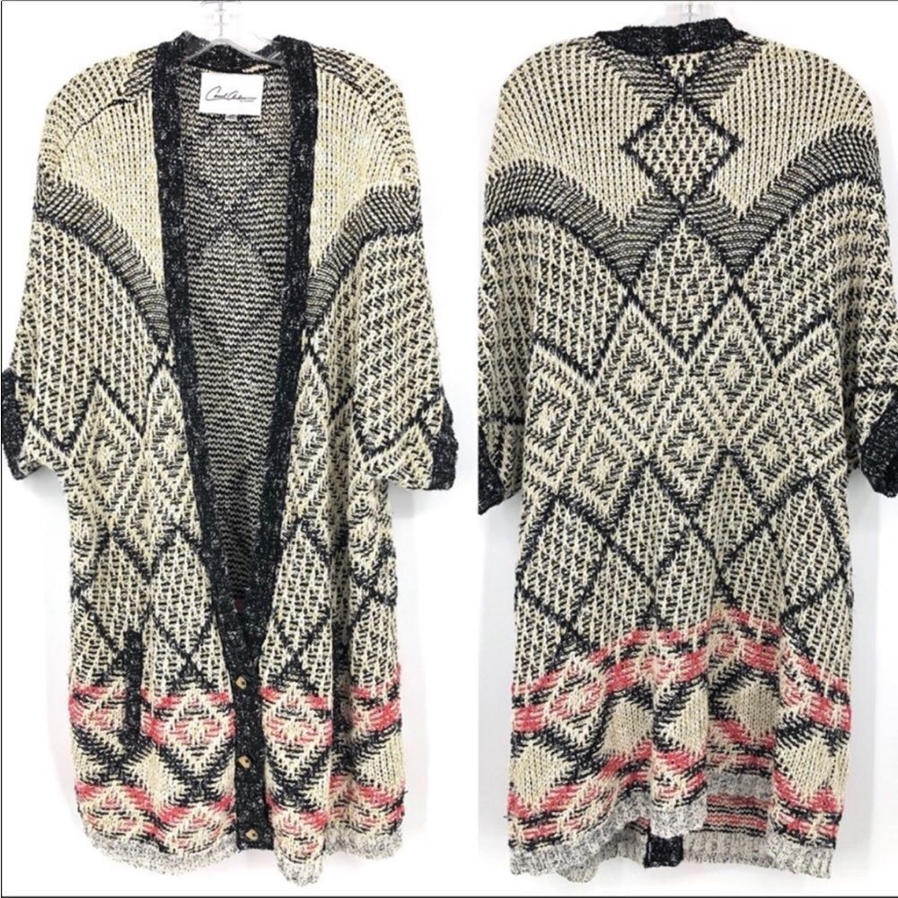 CAbi EUC #202 Oversized Vintage Provence Sweater Cardigan Aztec Print
